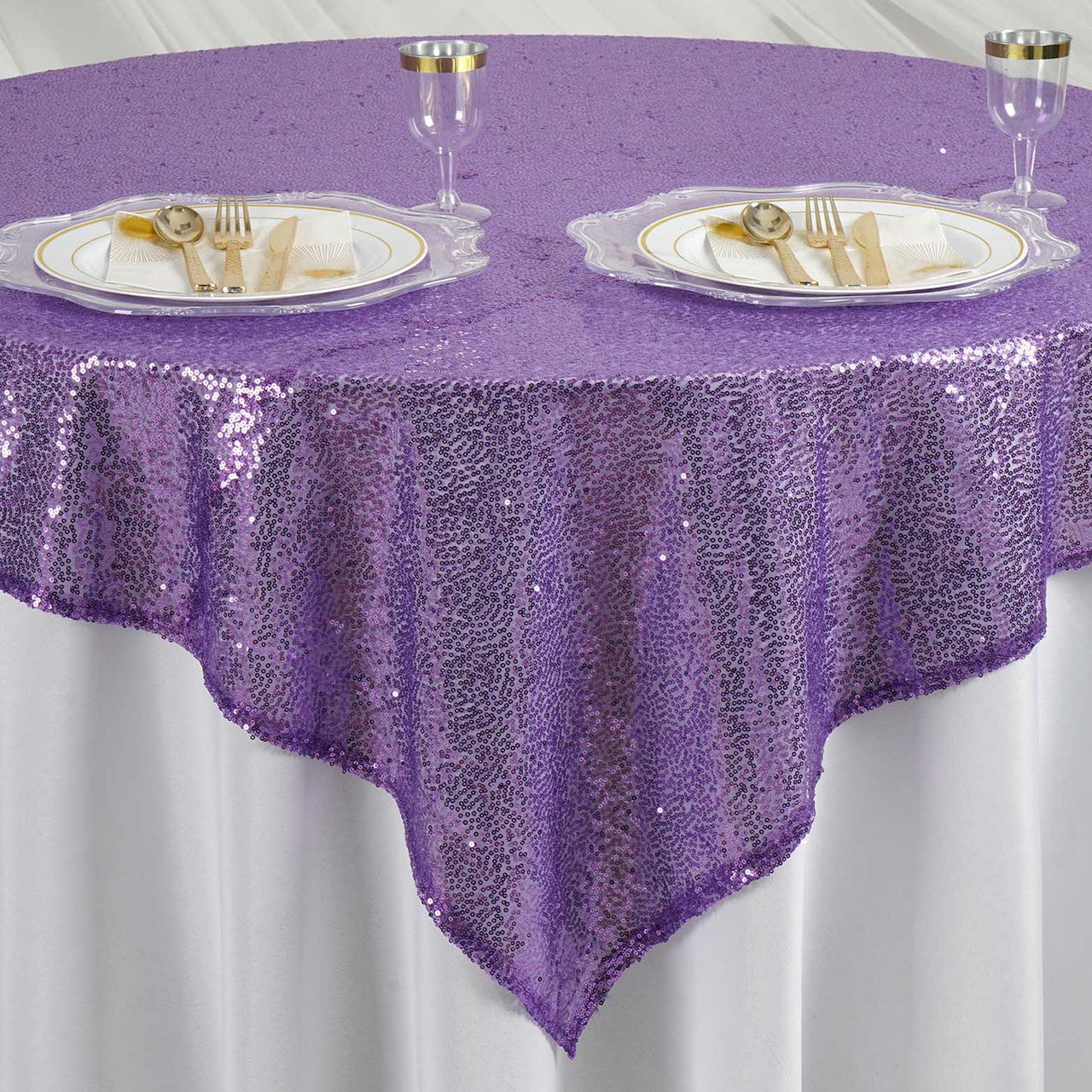 Glitter Sequin Tablecloth Overlay - Purple