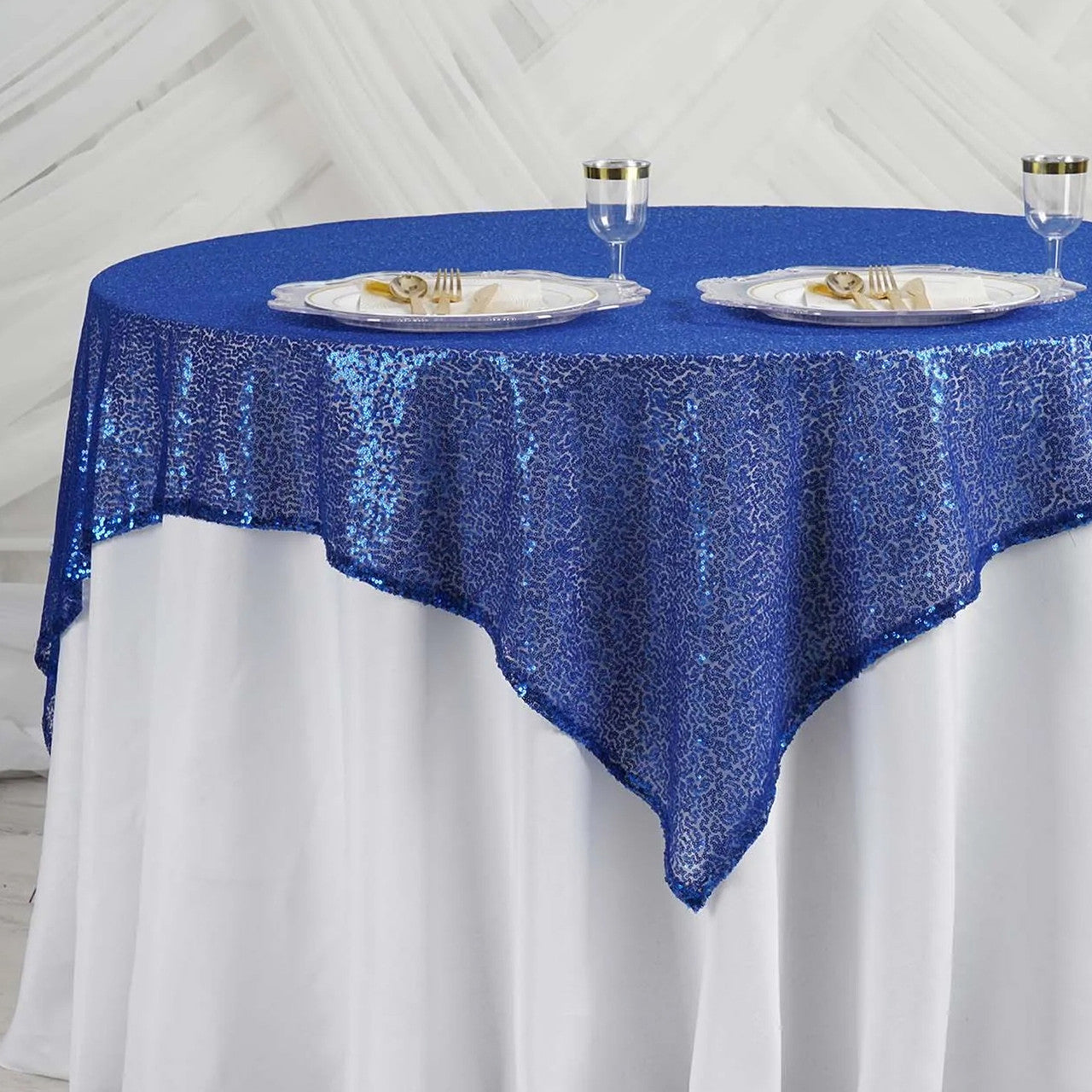 Glitter Sequin Tablecloth Overlay - Royal Blue