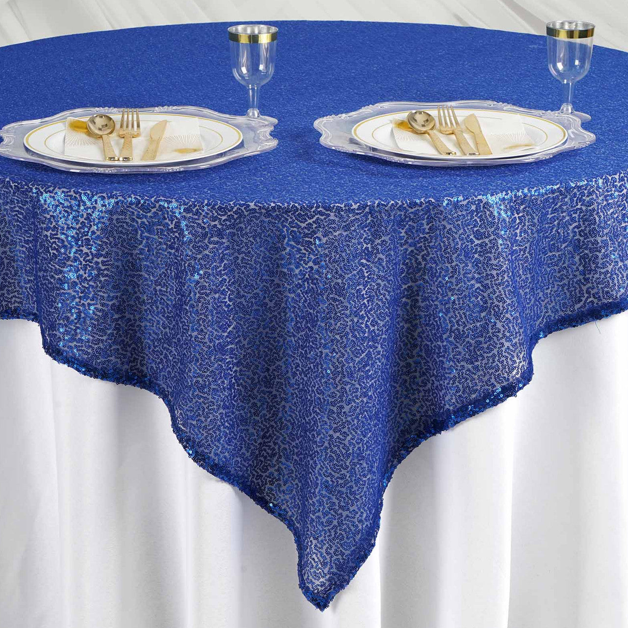 Glitter Sequin Tablecloth Overlay - Royal Blue