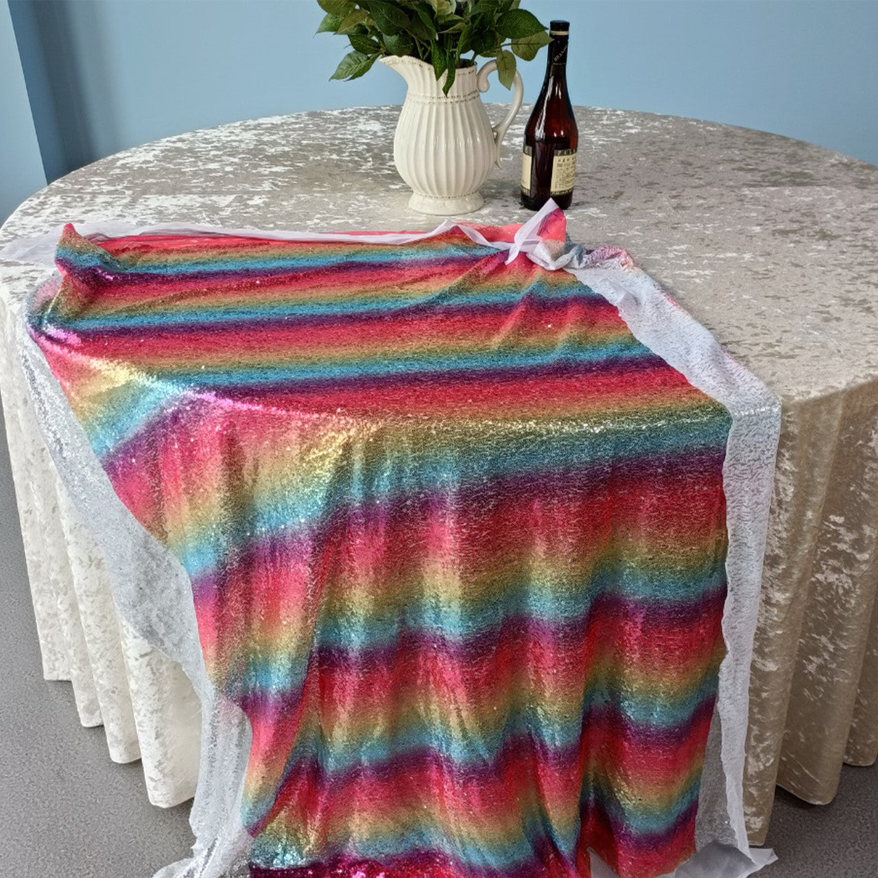 Glitter Sequin Tablecloth Overlay - Rainbow