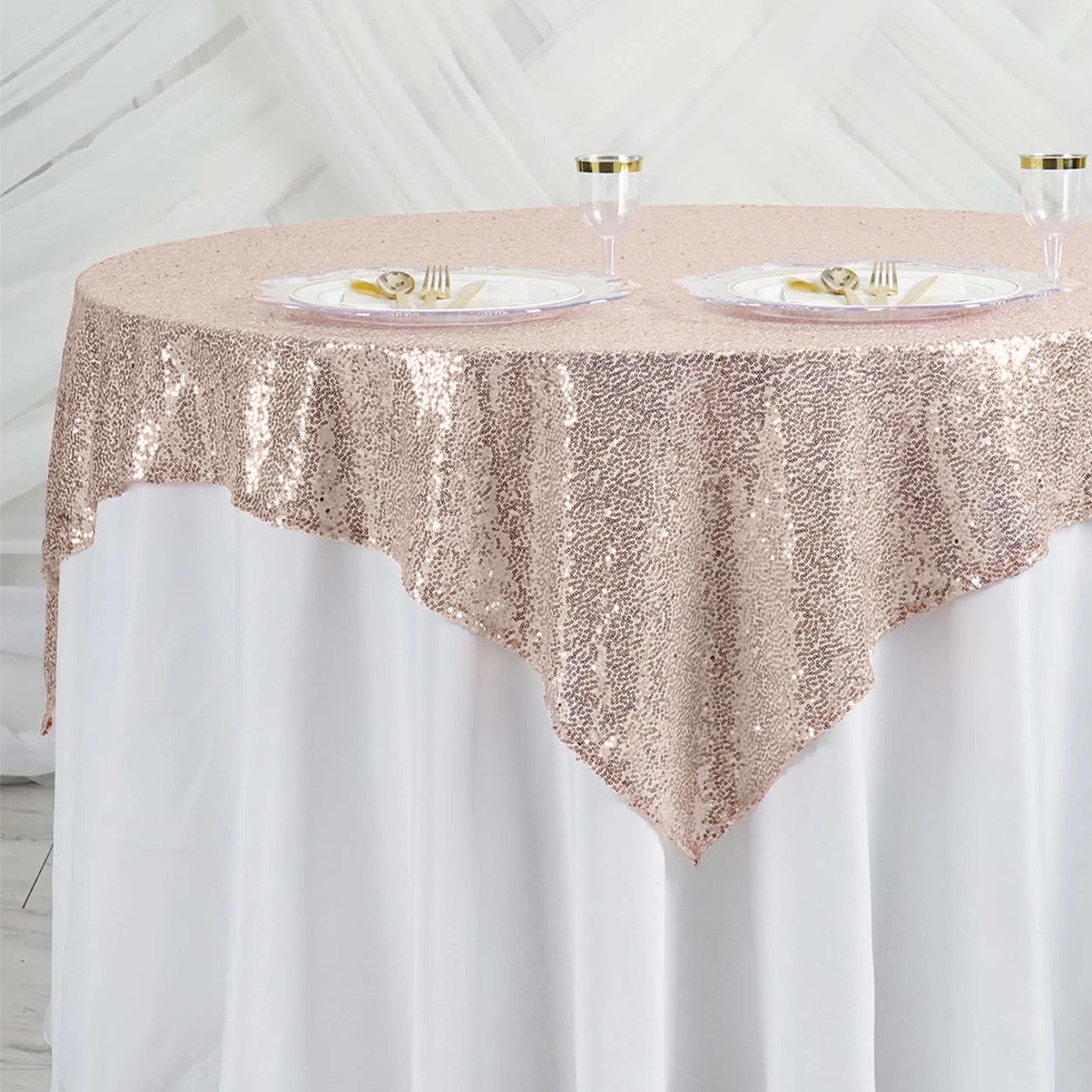 Glitter Sequin Tablecloth Overlay - Rose Gold