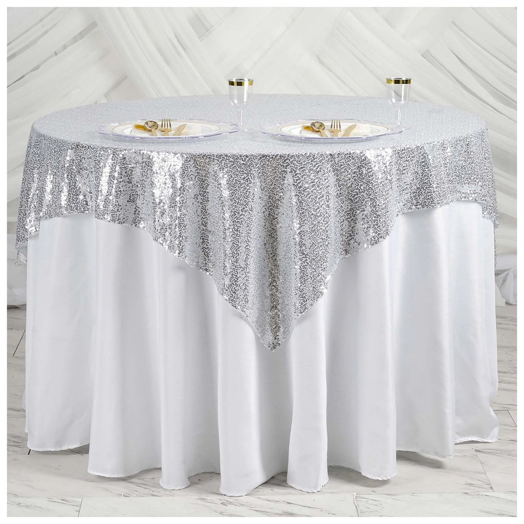 Glitter Sequin Tablecloth Overlay - Silver