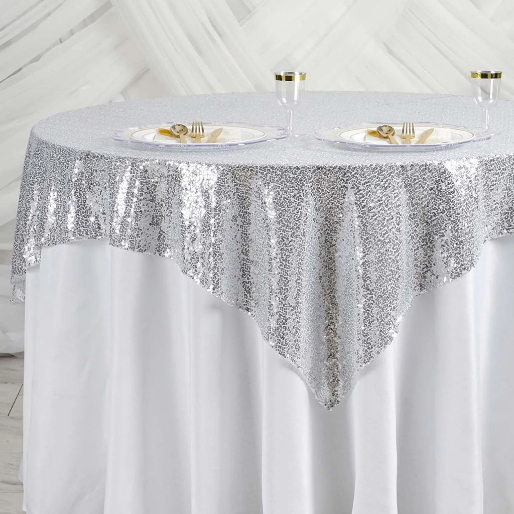 Glitter Sequin Tablecloth Overlay - Silver