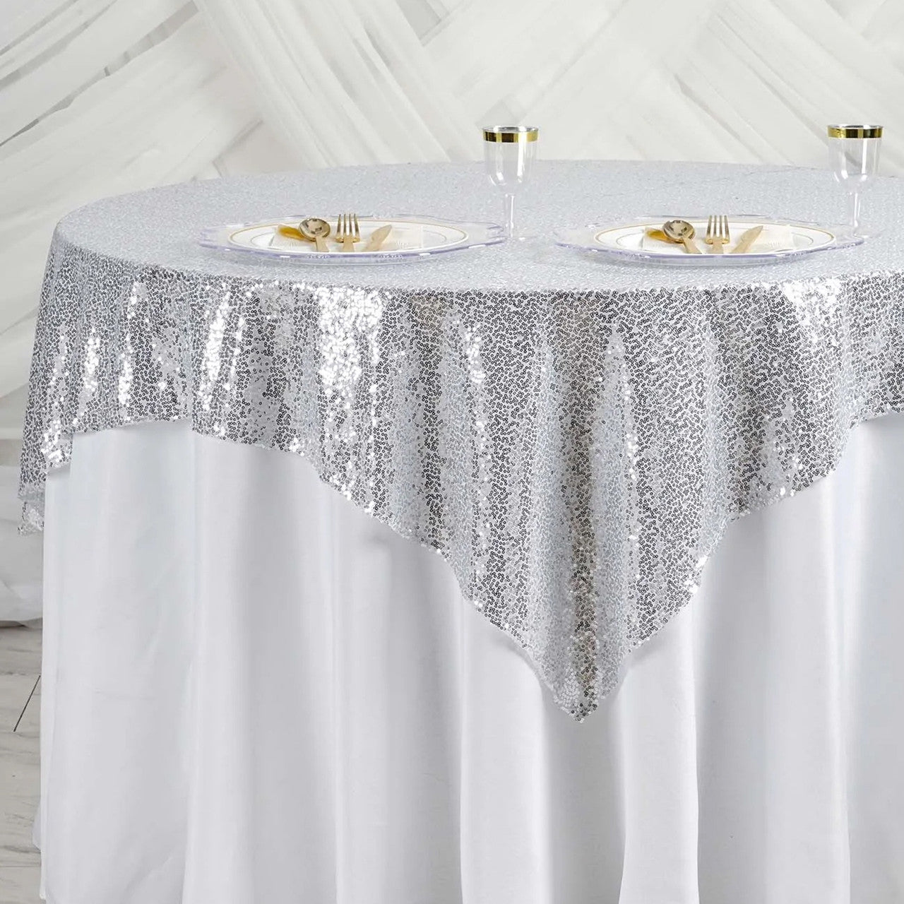 Glitter Sequin Tablecloth Overlay - Silver