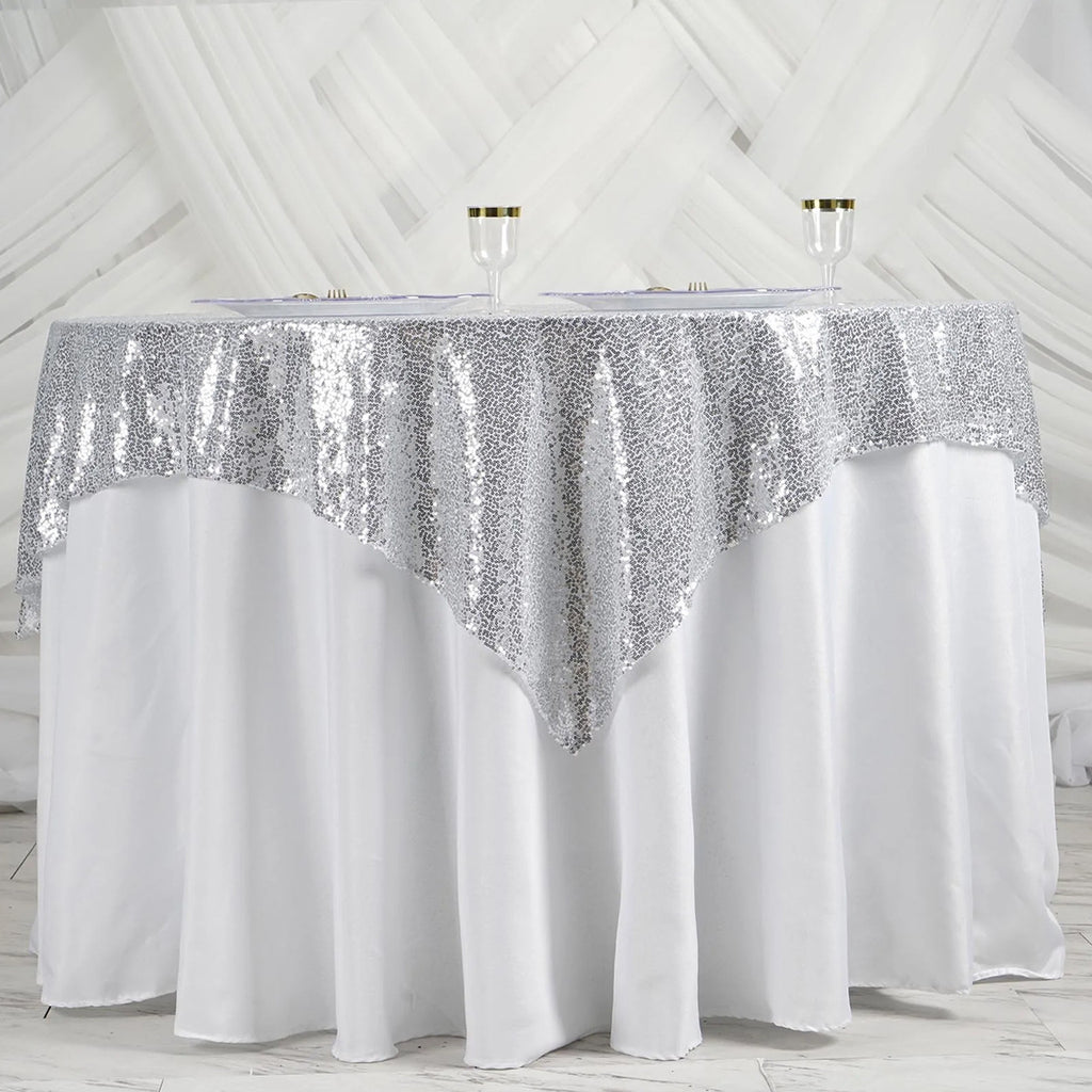 Glitter Sequin Tablecloth Overlay - Silver