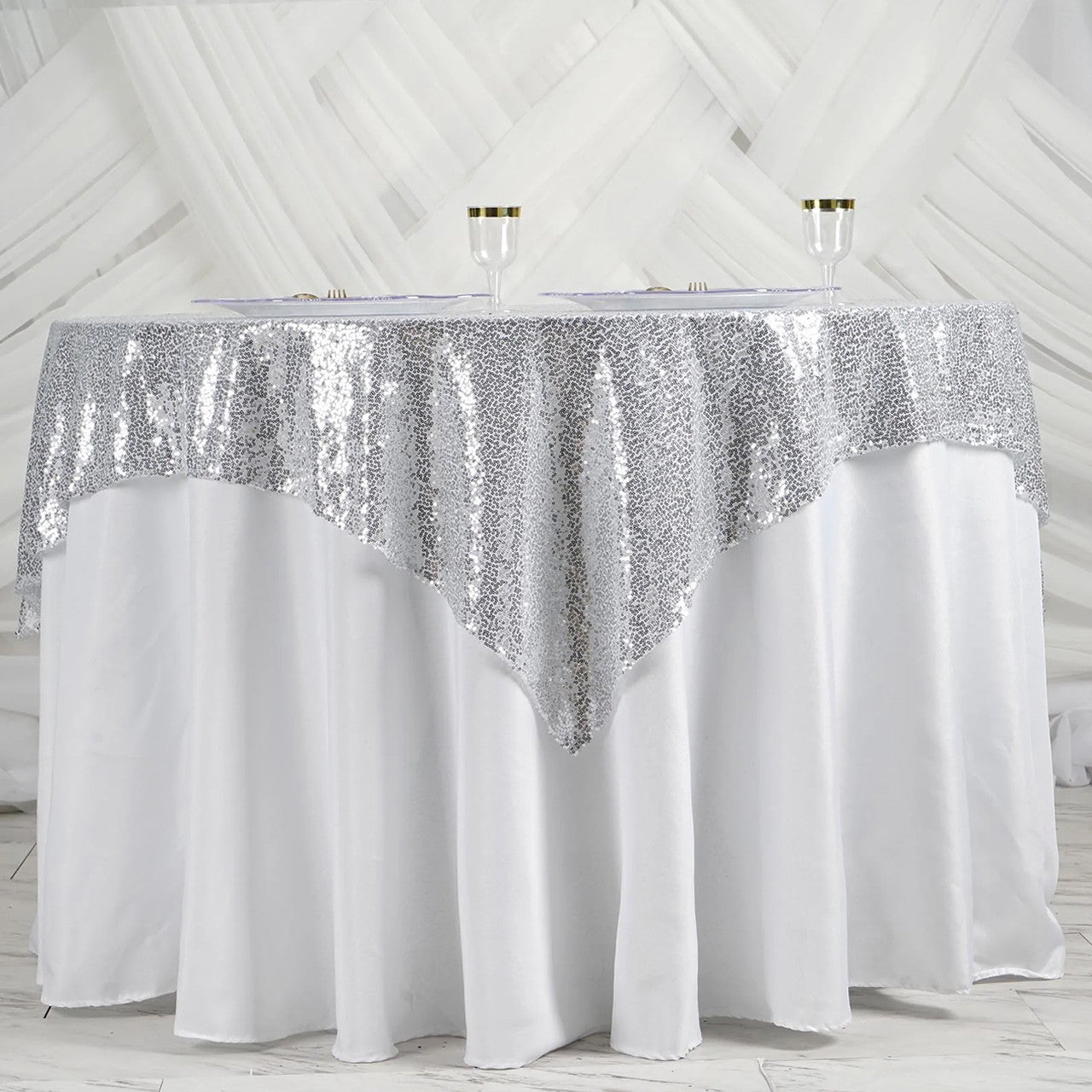 Glitter Sequin Tablecloth Overlay - Silver
