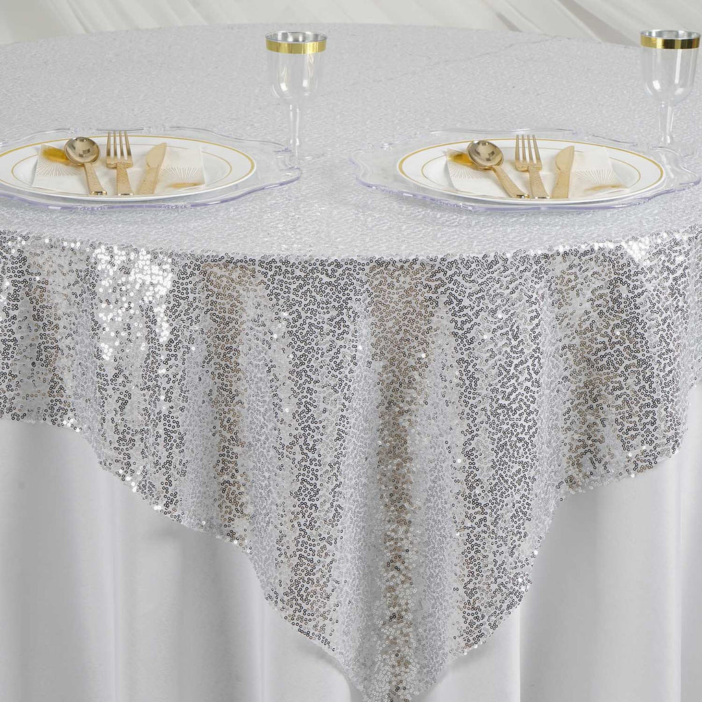 Glitter Sequin Tablecloth Overlay - Silver