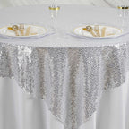 Glitter Sequin Tablecloth Overlay - Silver