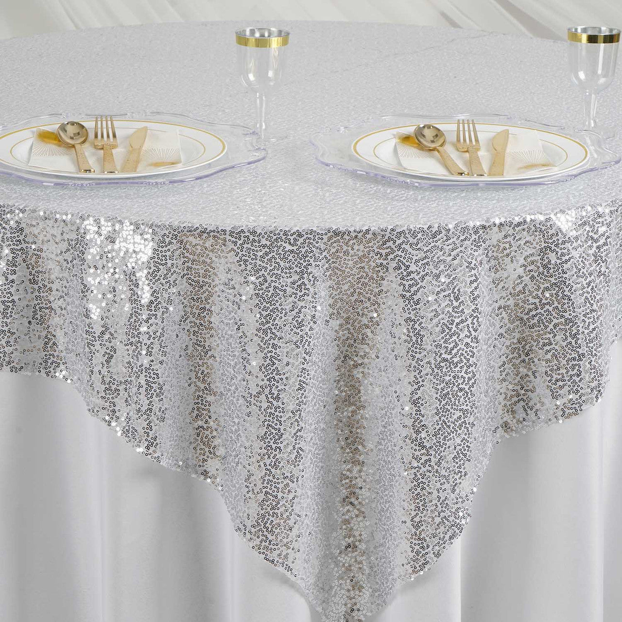 Glitter Sequin Tablecloth Overlay - Silver