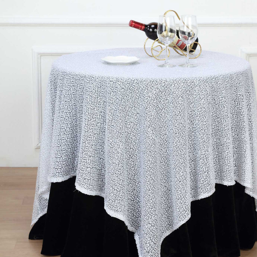 Glitter Sequin Tablecloth Overlay - White