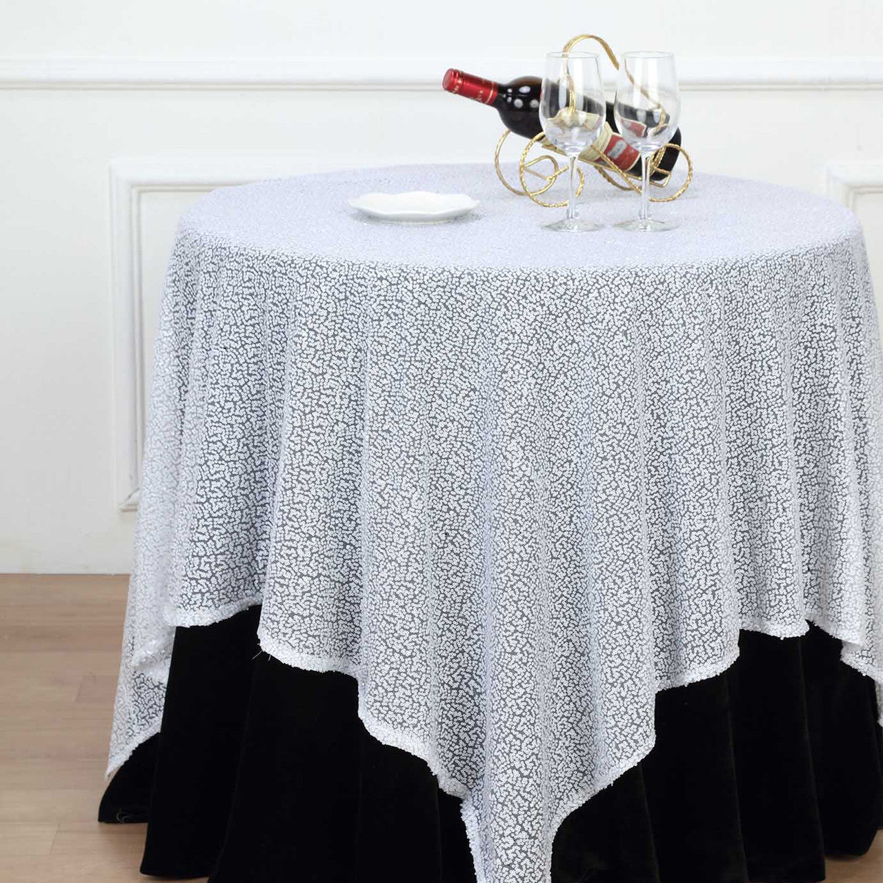 Glitter Sequin Tablecloth Overlay - White