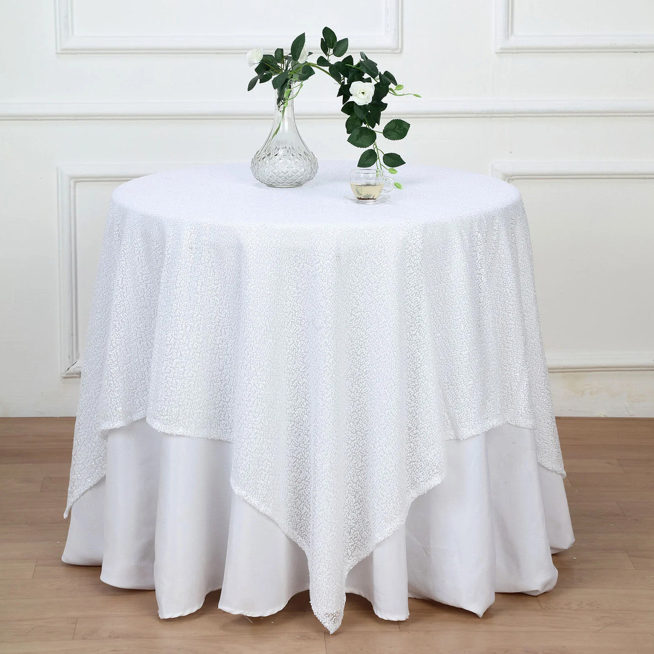 Glitter Sequin Tablecloth Overlay - White