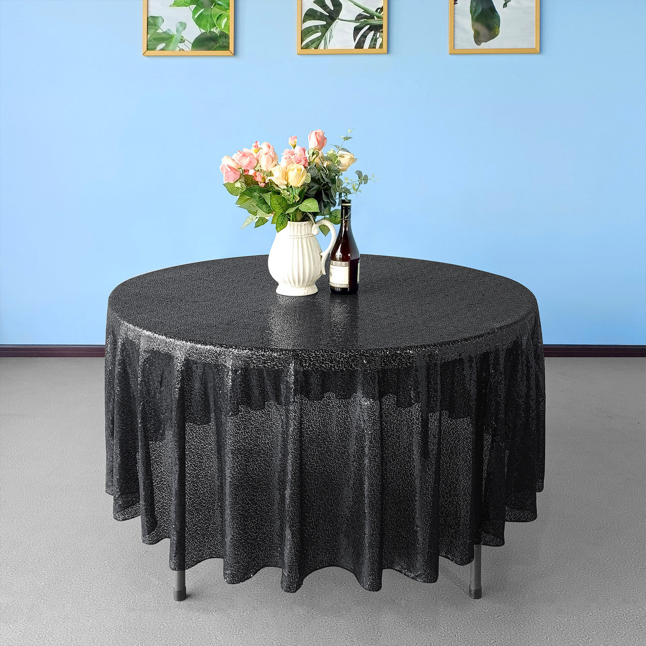 Glitter Round Sequin Sparkly Tablecloth - Black