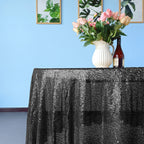 Glitter Round Sequin Sparkly Tablecloth - Black