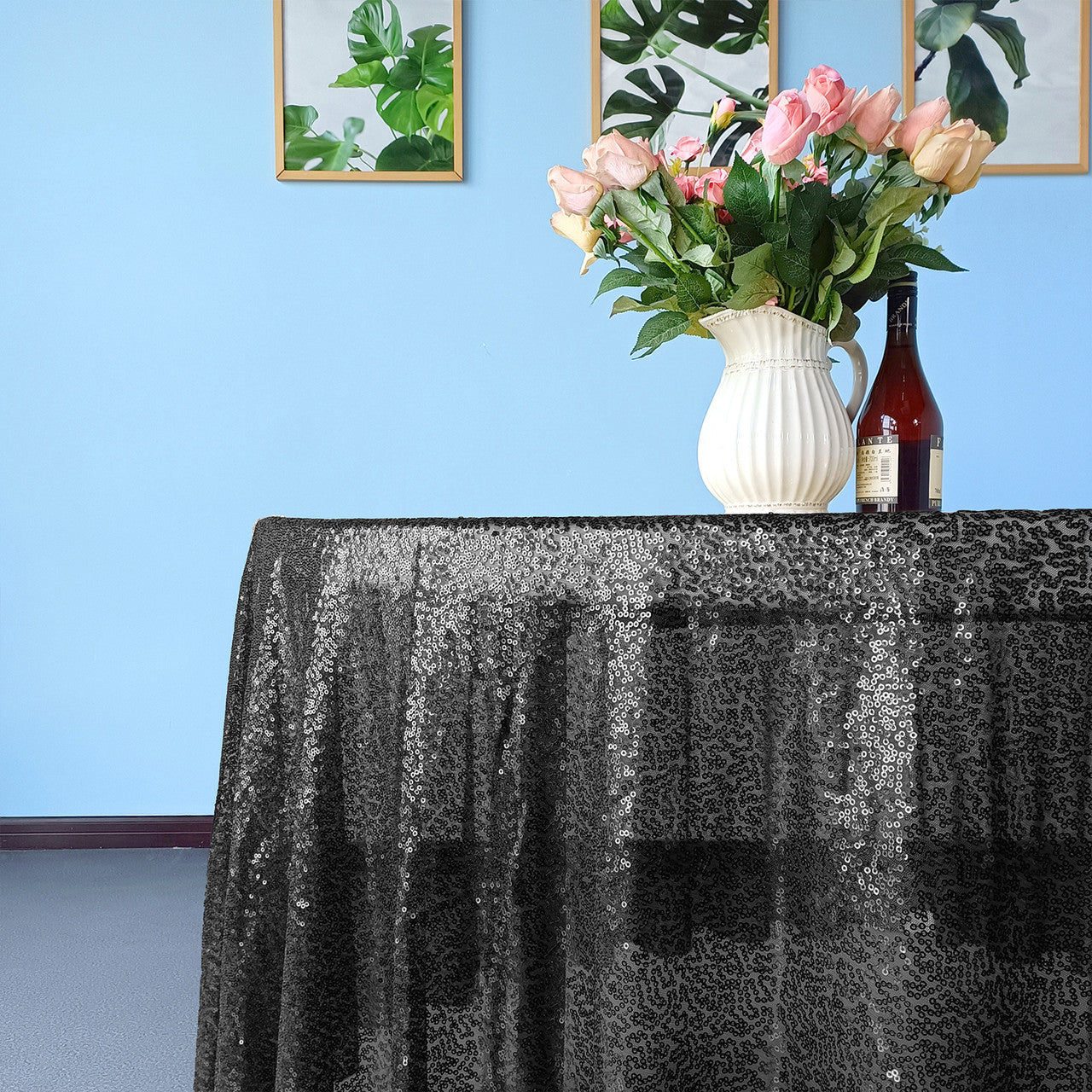 Glitter Round Sequin Sparkly Tablecloth - Black