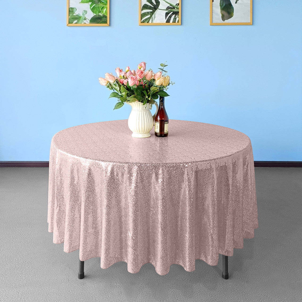 Glitter Round Sequin Sparkly Tablecloth  - Blush Pink