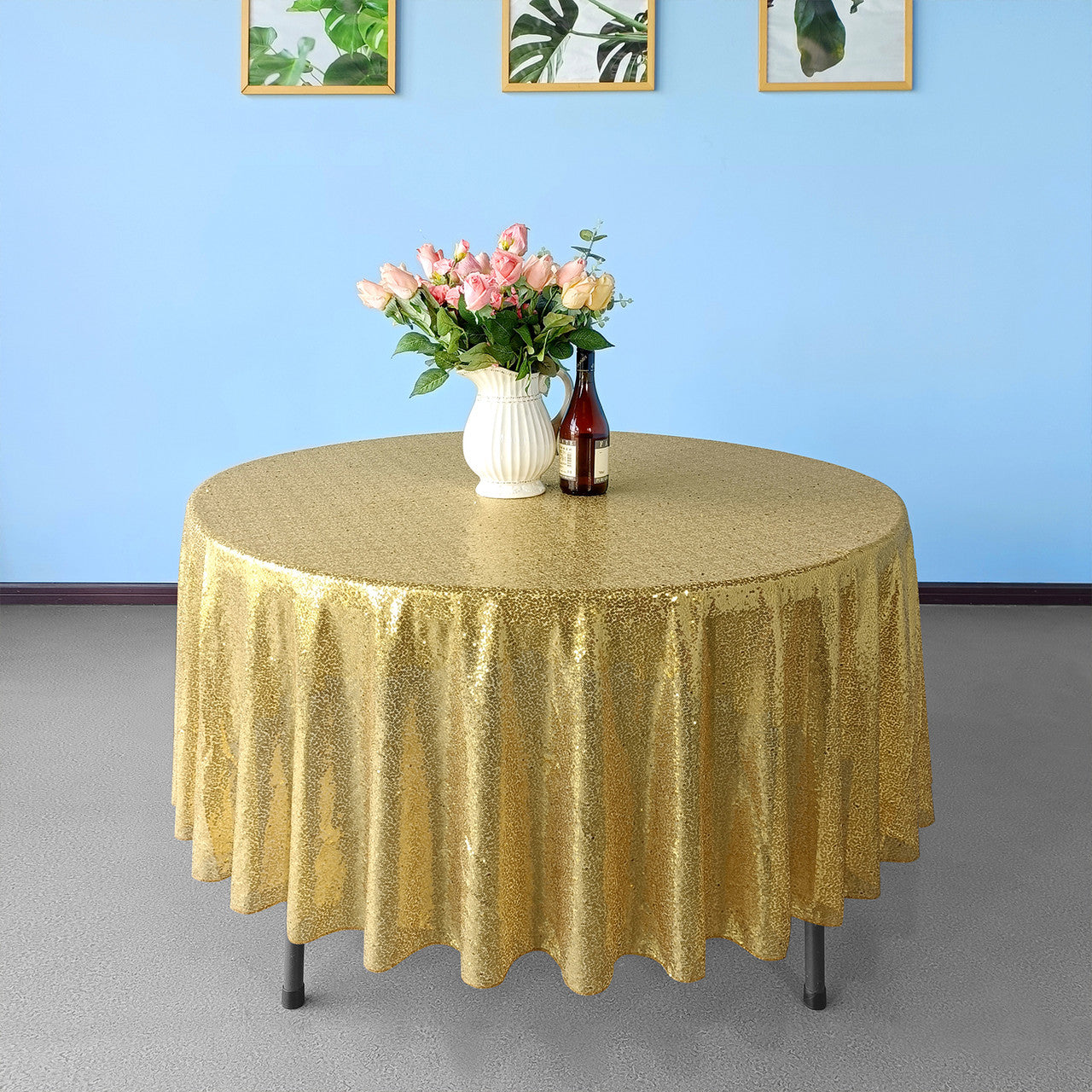 Glitter Round Sequin Sparkly Tablecloth  - Champagne