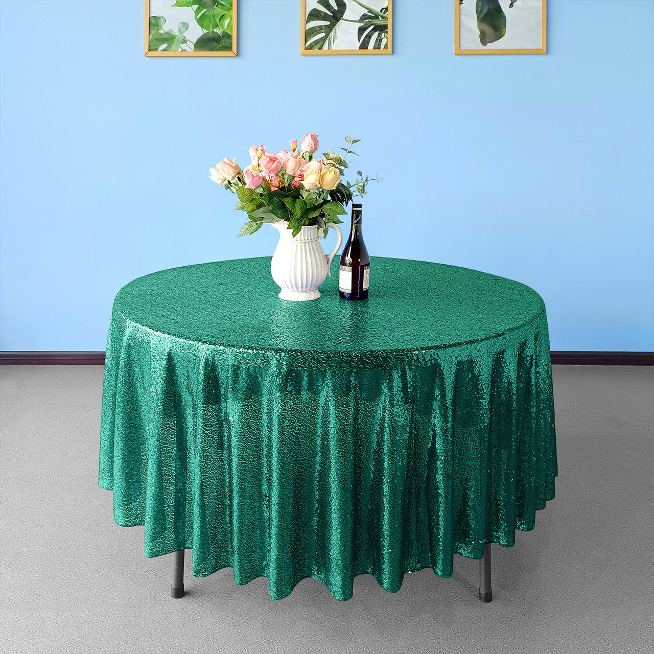 Glitter Round Sequin Sparkly Tablecloth - Emerald Green