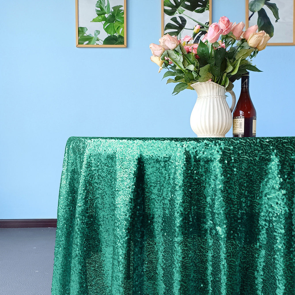 Glitter Round Sequin Sparkly Tablecloth - Emerald Green