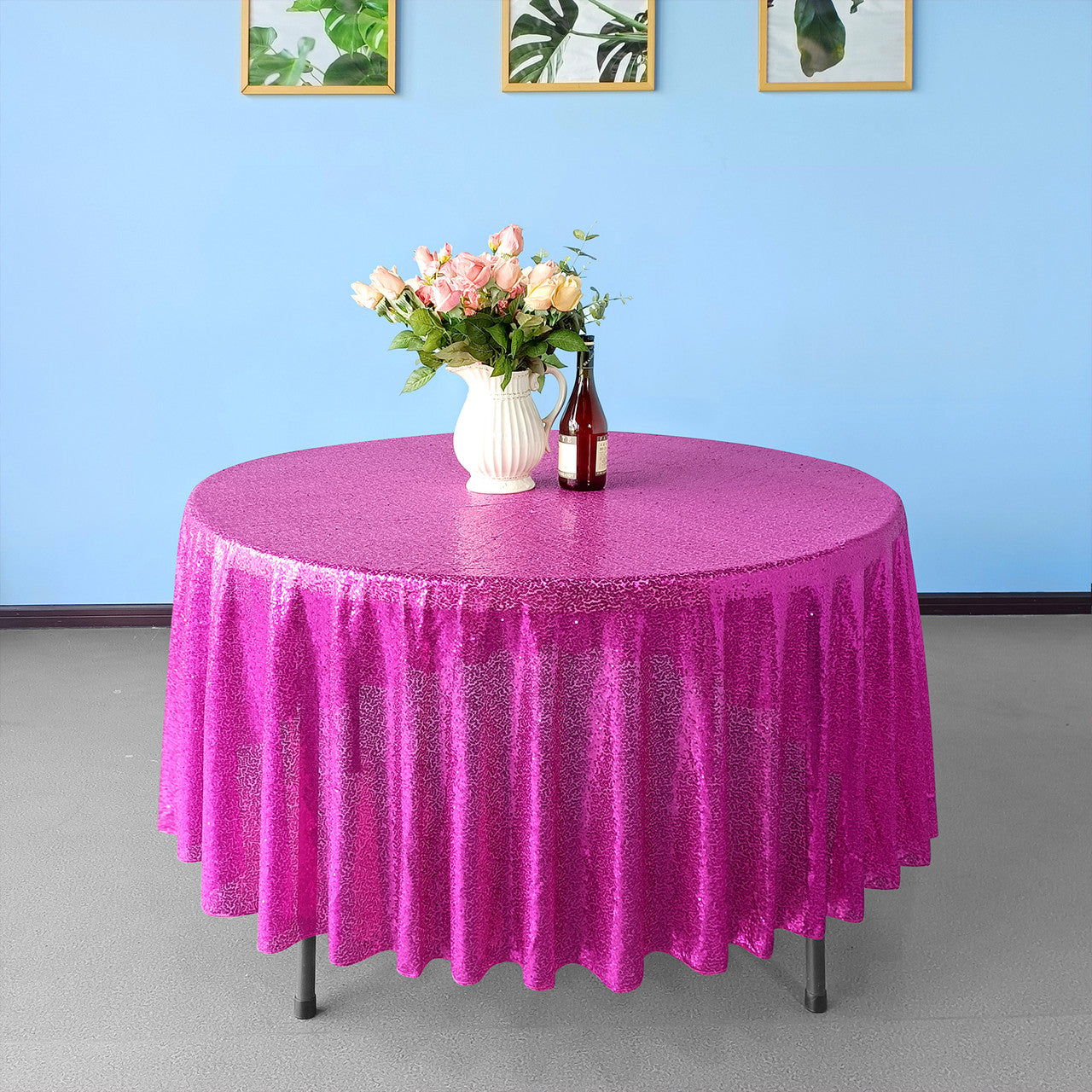 Glitter Round Sequin Sparkly Tablecloth  - Fuchsia