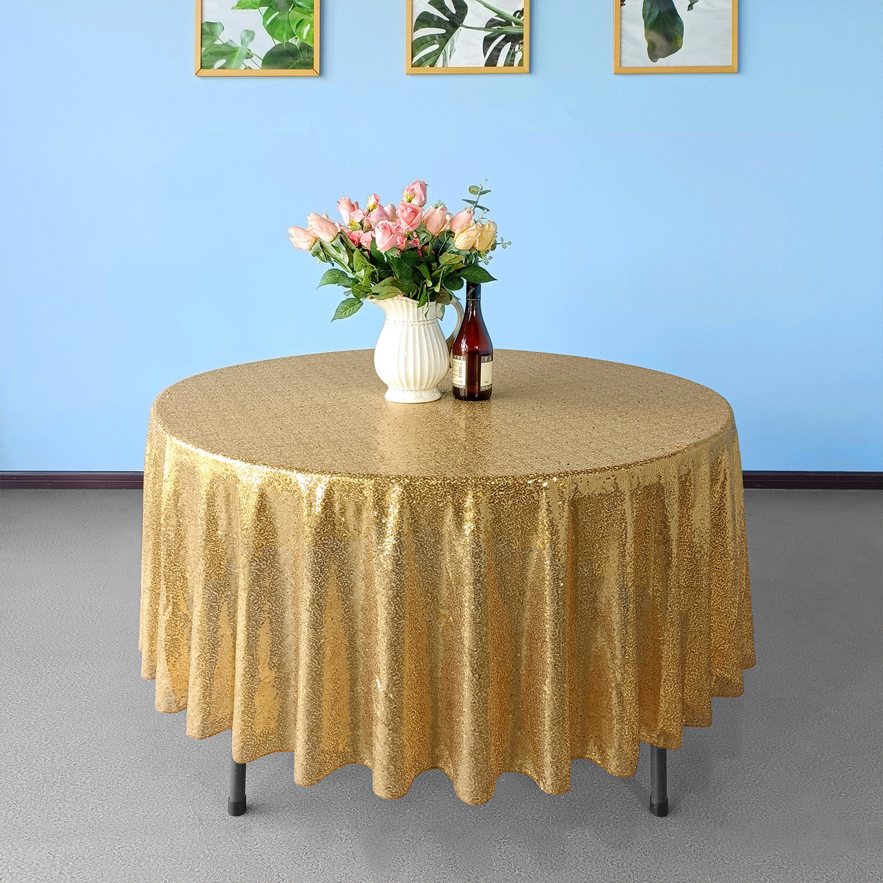 Glitter Round Sequin Sparkly Tablecloth  - Gold