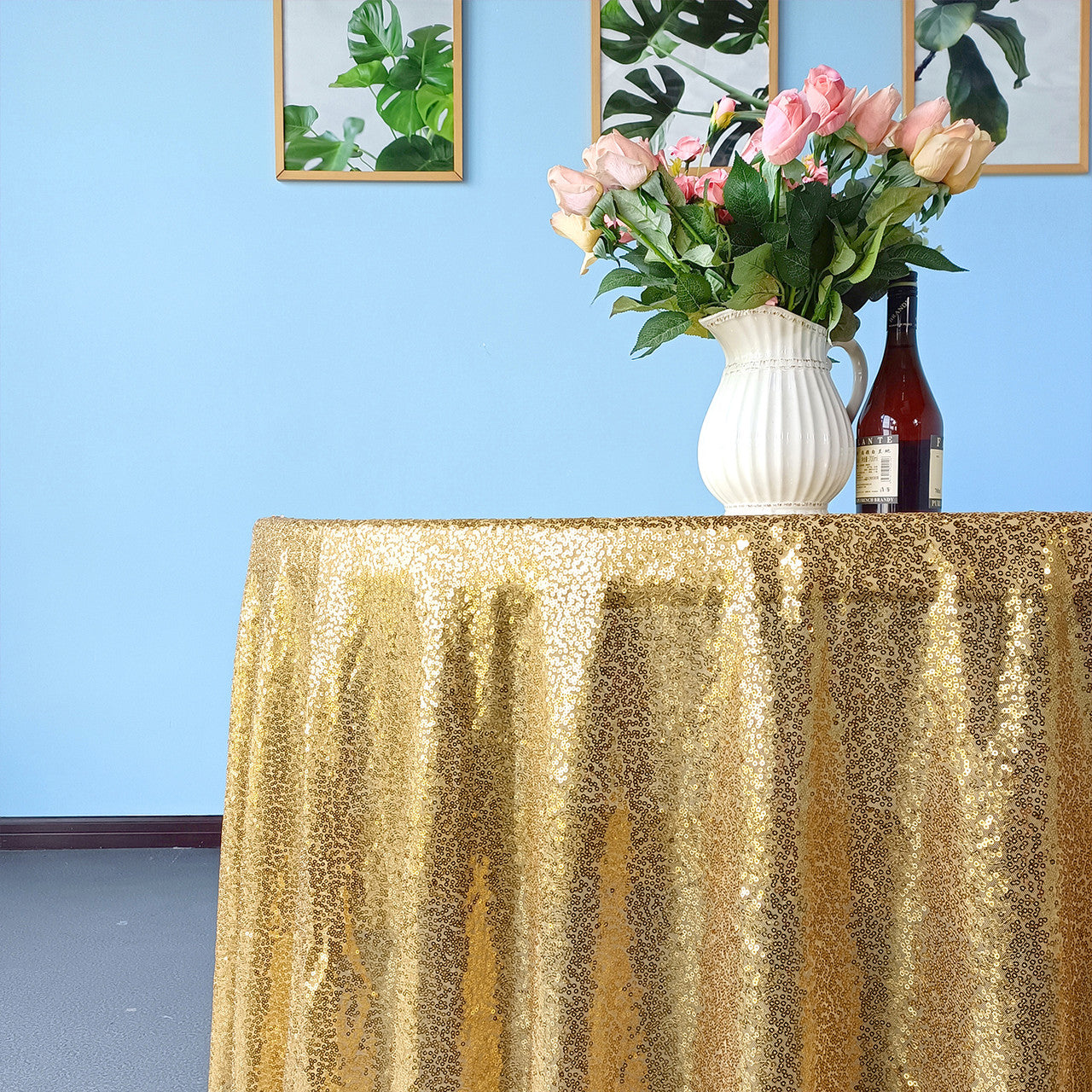 Glitter Round Sequin Sparkly Tablecloth  - Gold