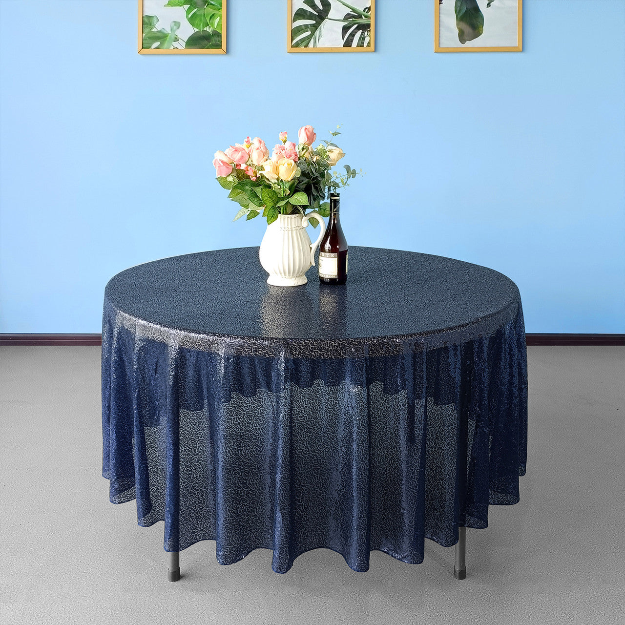 Glitter Round Sequin Sparkly Tablecloth  - Navy