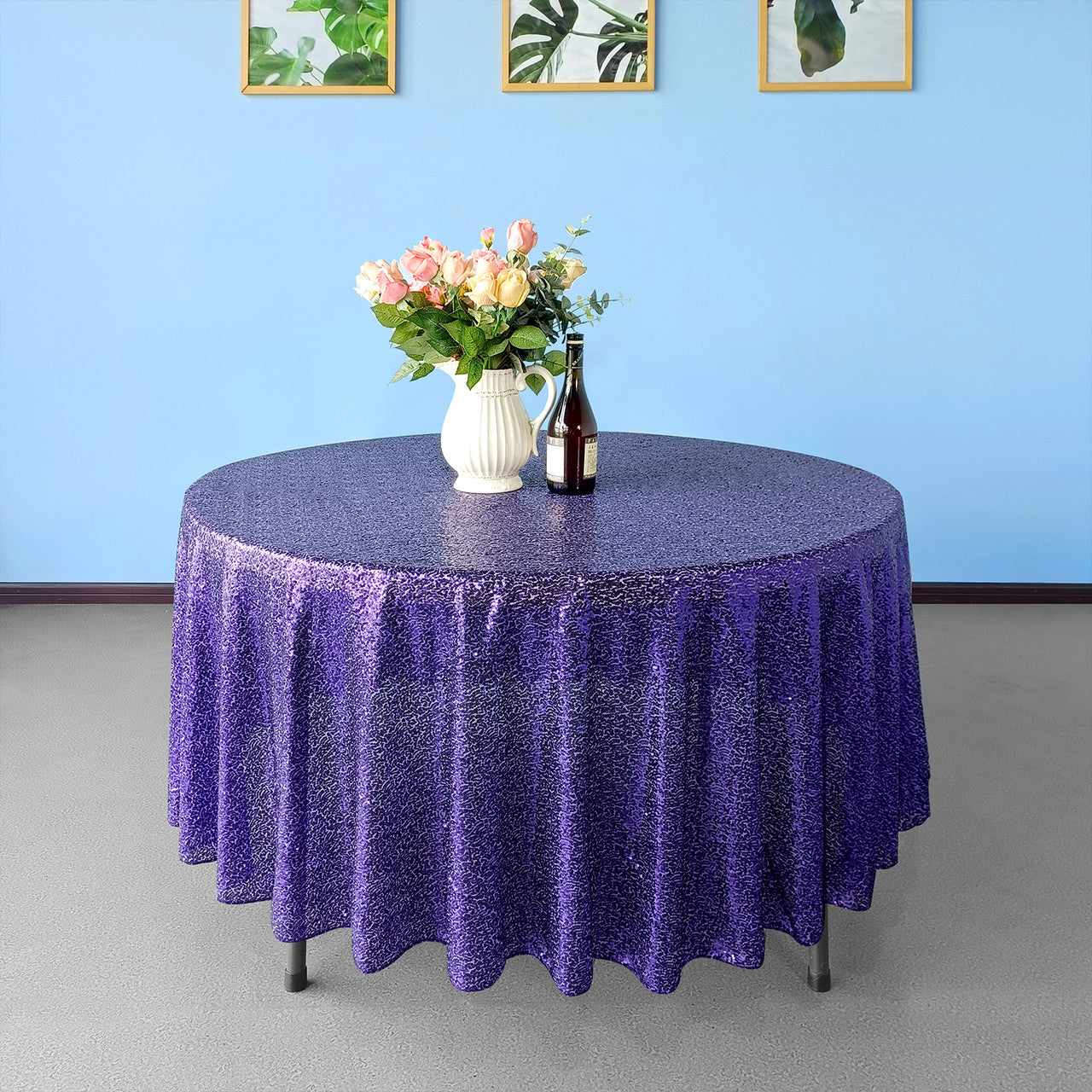 Glitter Round Sequin Sparkly Tablecloth- Purple