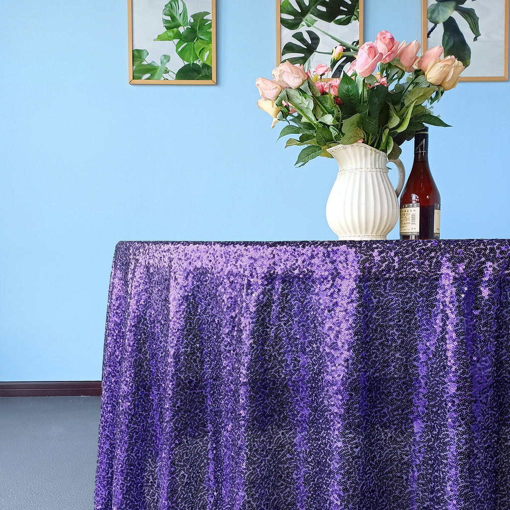 Glitter Round Sequin Sparkly Tablecloth- Purple