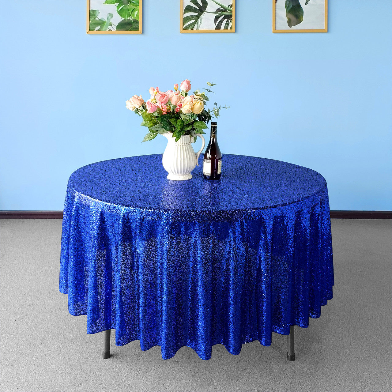 Glitter Round Sequin Sparkly Tablecloth - Royal Blue