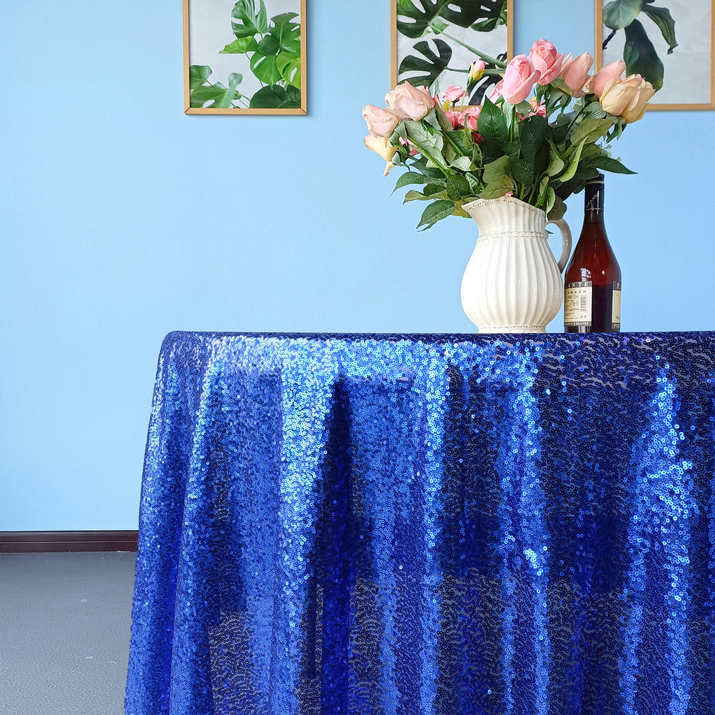 Glitter Round Sequin Sparkly Tablecloth - Royal Blue