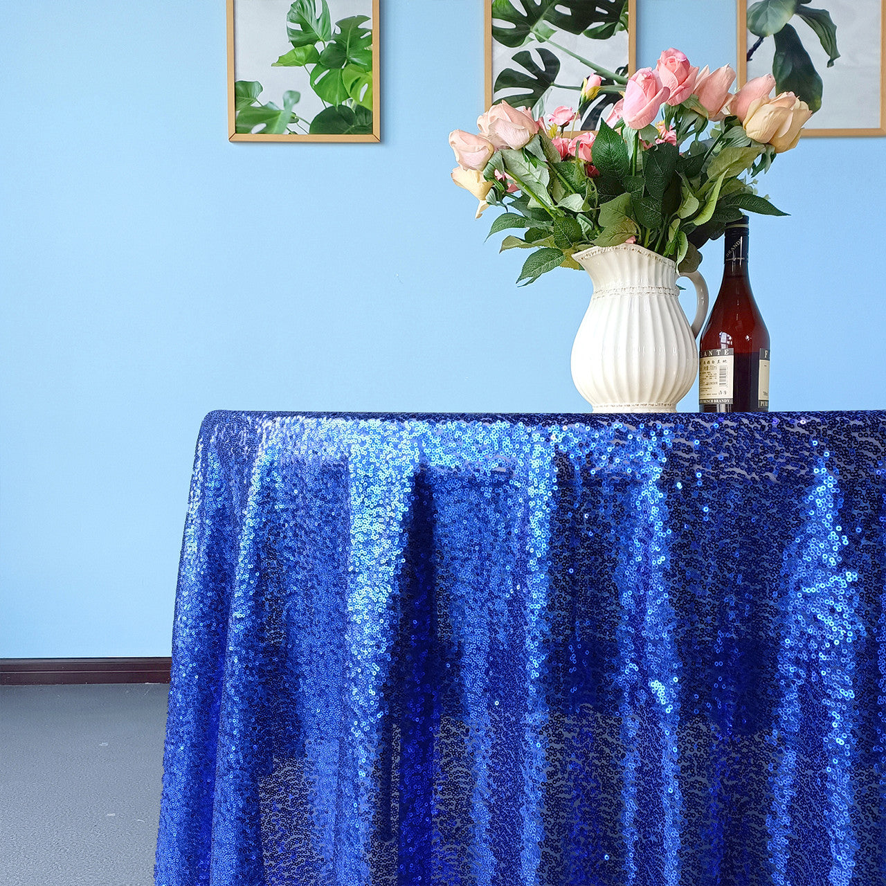 Glitter Round Sequin Sparkly Tablecloth - Royal Blue