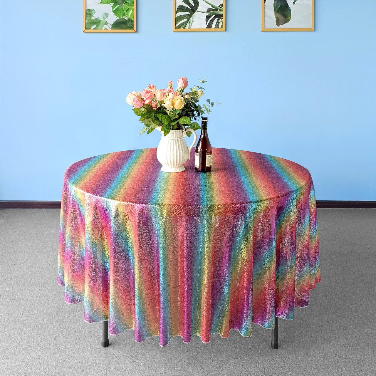 Glitter Round Sequin Sparkly Tablecloth - Rainbow