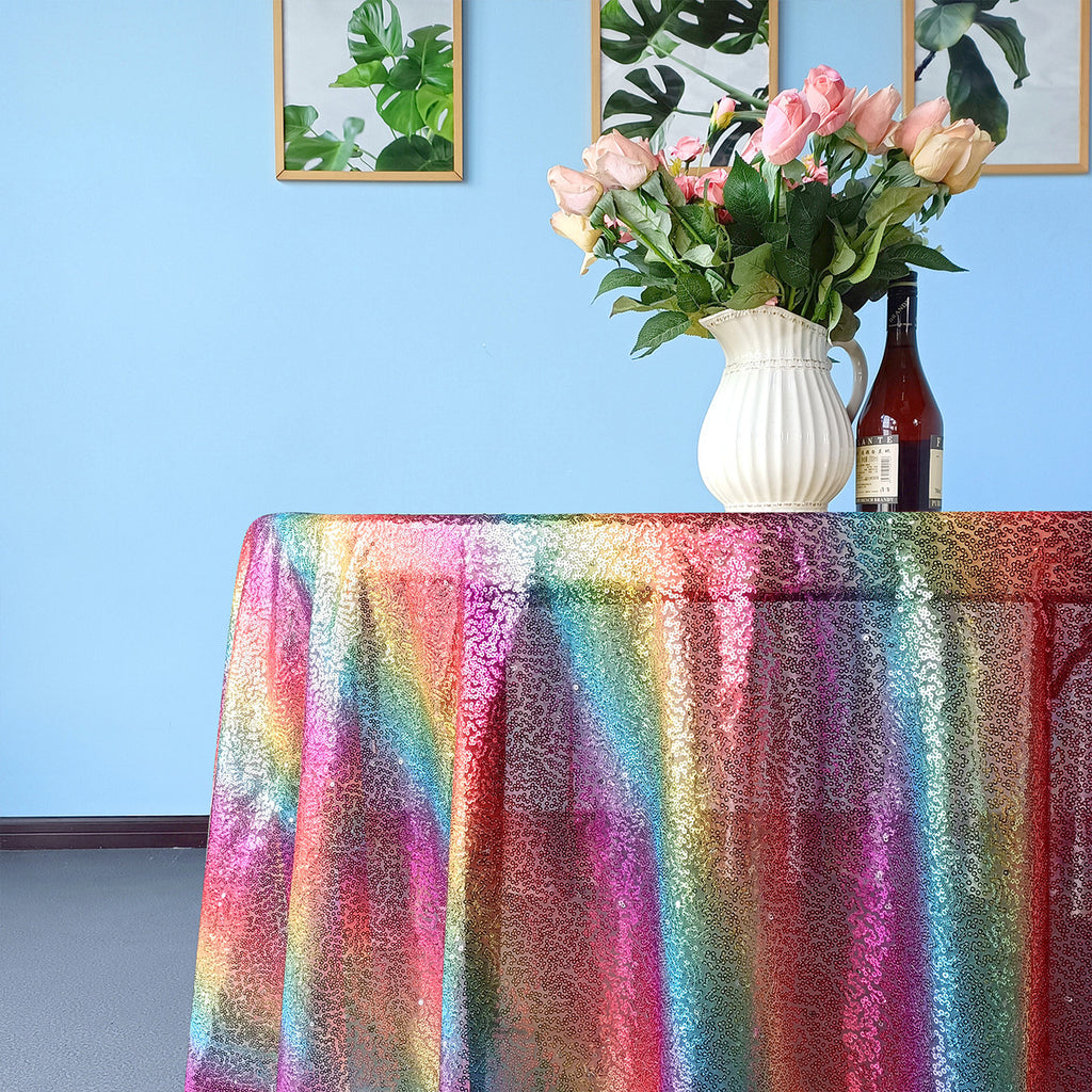 Glitter Round Sequin Sparkly Tablecloth - Rainbow