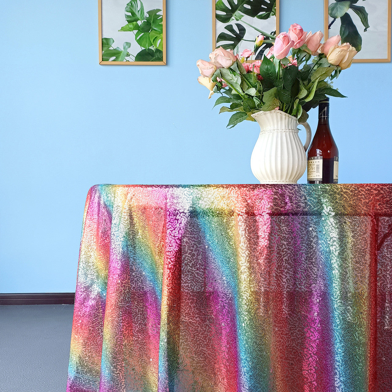 Glitter Round Sequin Sparkly Tablecloth - Rainbow