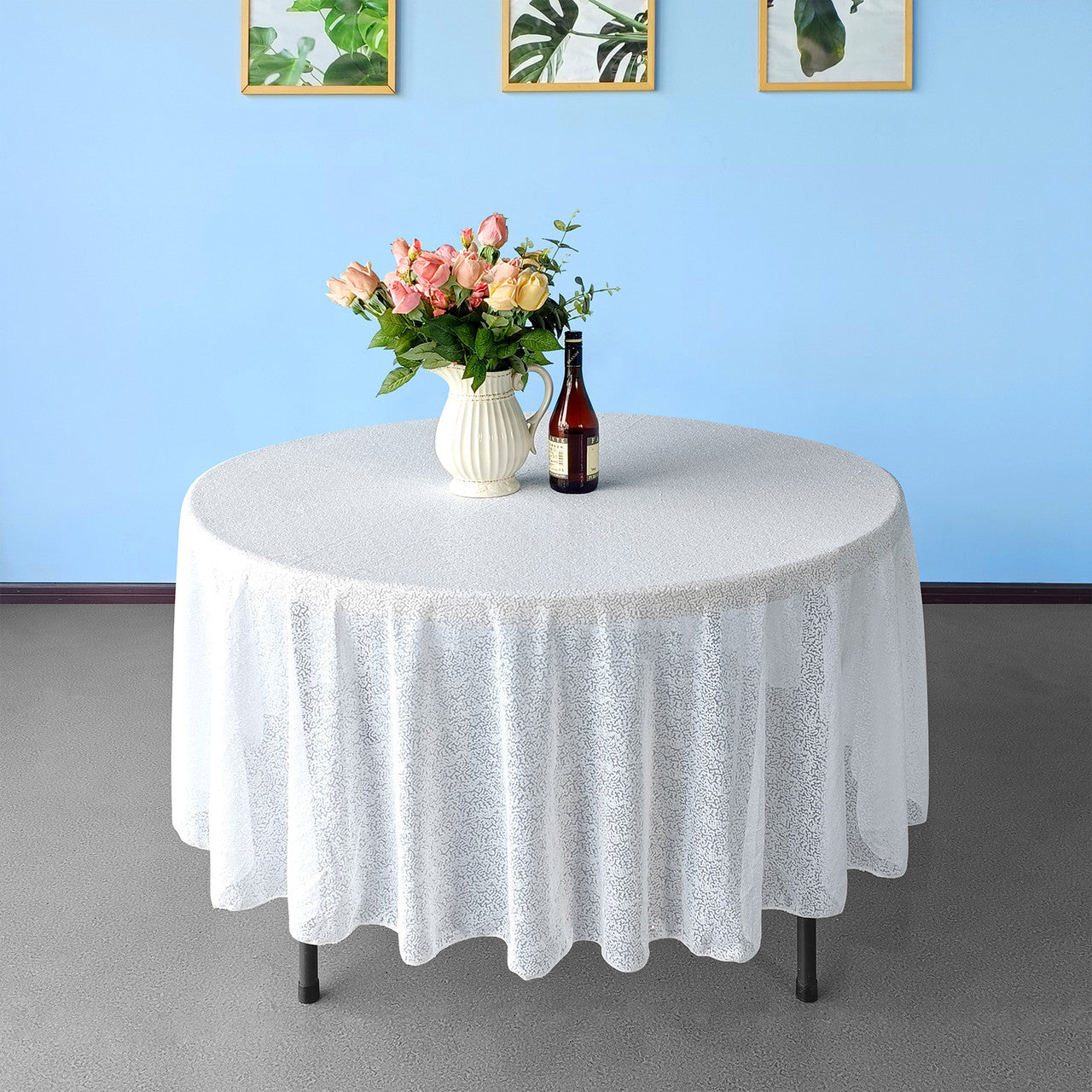 Glitter Round Sequin Sparkly Tablecloth - White