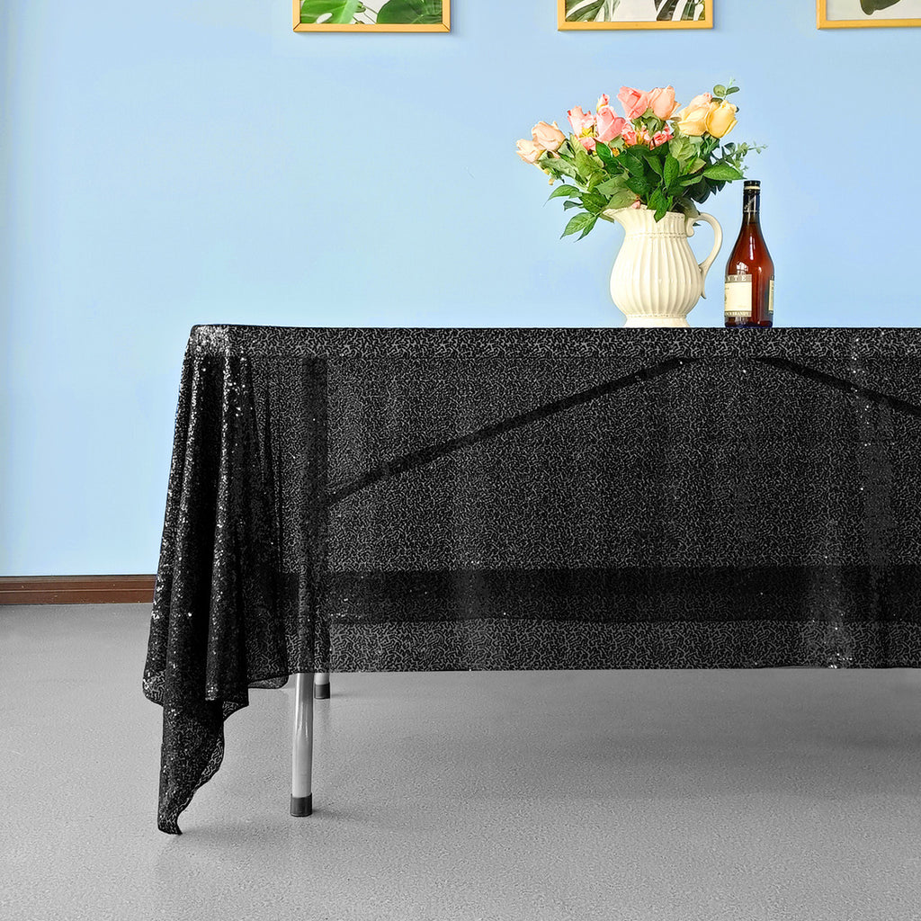 Sequin Rectangle Sparkly Tablecloth -  Black