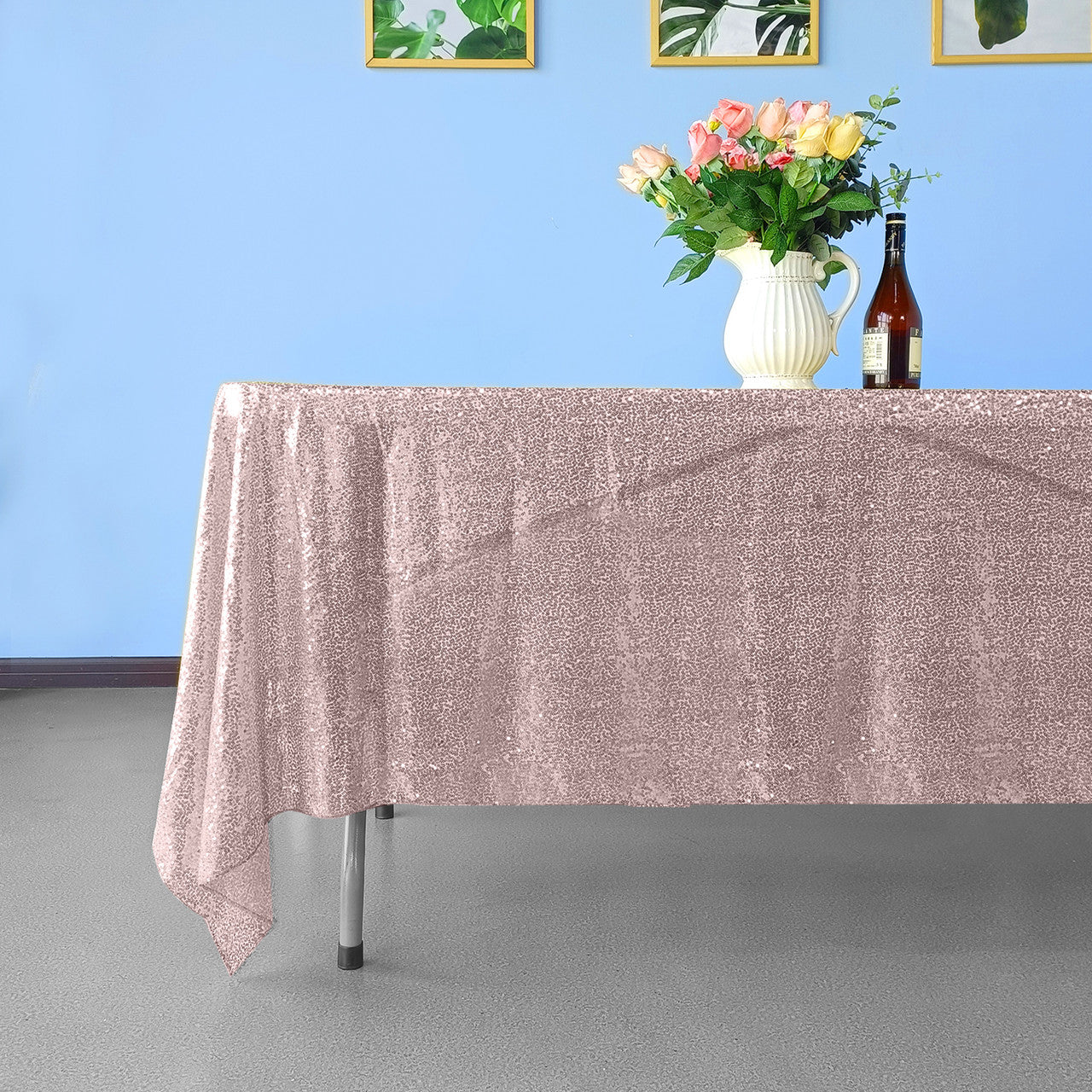 Sequin Rectangle Sparkly Tablecloth - Blush Pink