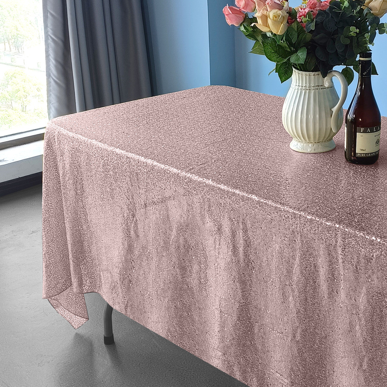 Sequin Rectangle Sparkly Tablecloth - Blush Pink
