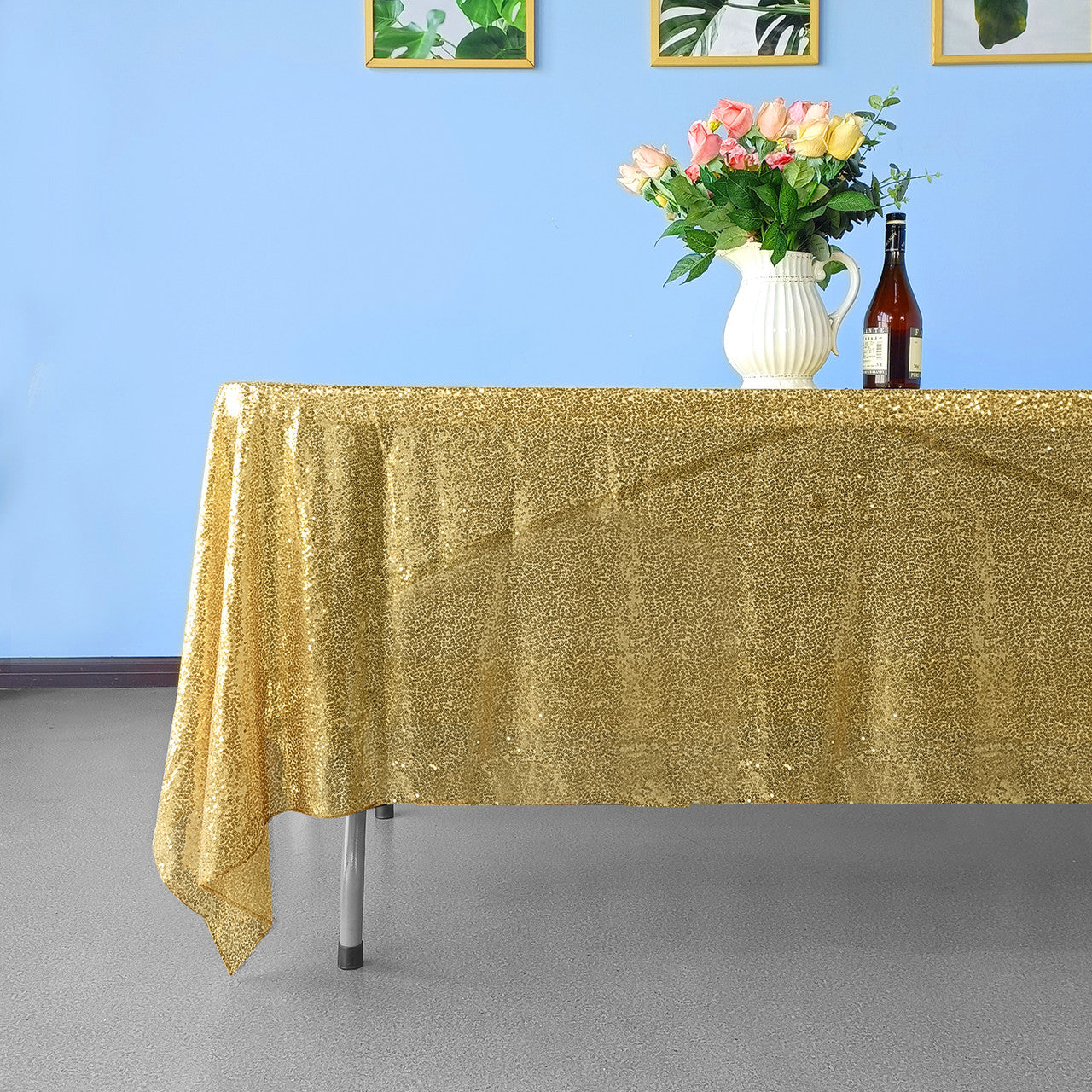 Sequin Rectangle Sparkly Tablecloth - Champagne