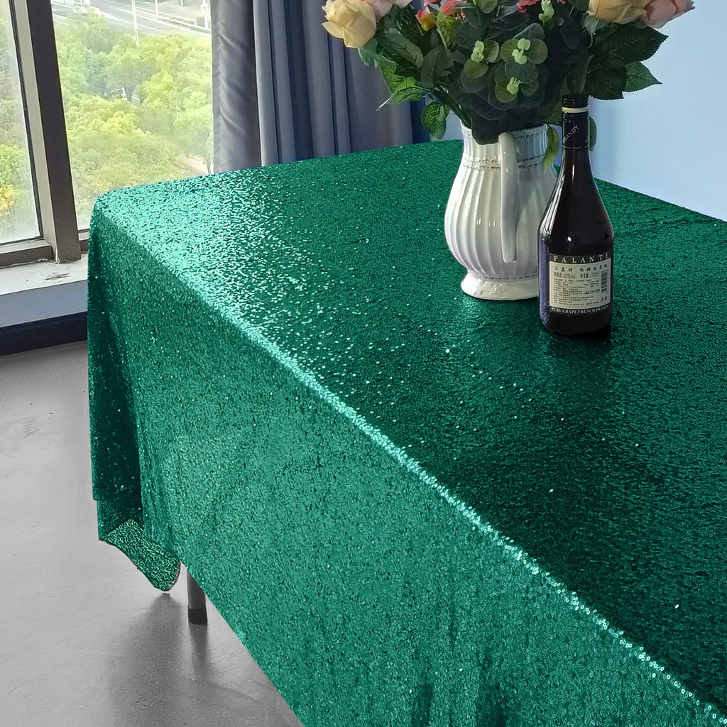 Sequin Rectangle Sparkly Tablecloth - Emerald Green