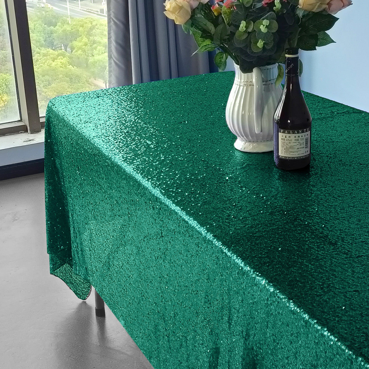Sequin Rectangle Sparkly Tablecloth - Emerald Green