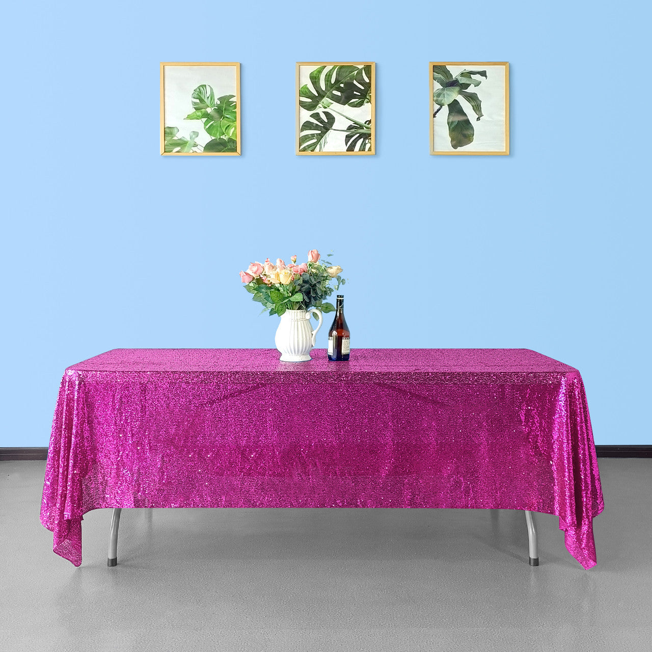 Sequin Rectangle Sparkly Tablecloth - Fuchsia