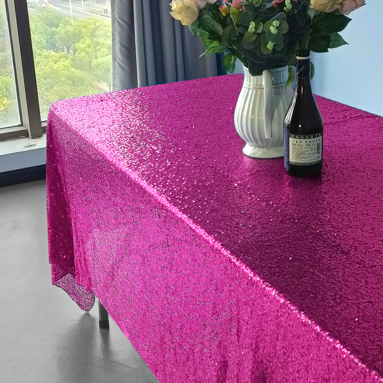Sequin Rectangle Sparkly Tablecloth - Fuchsia