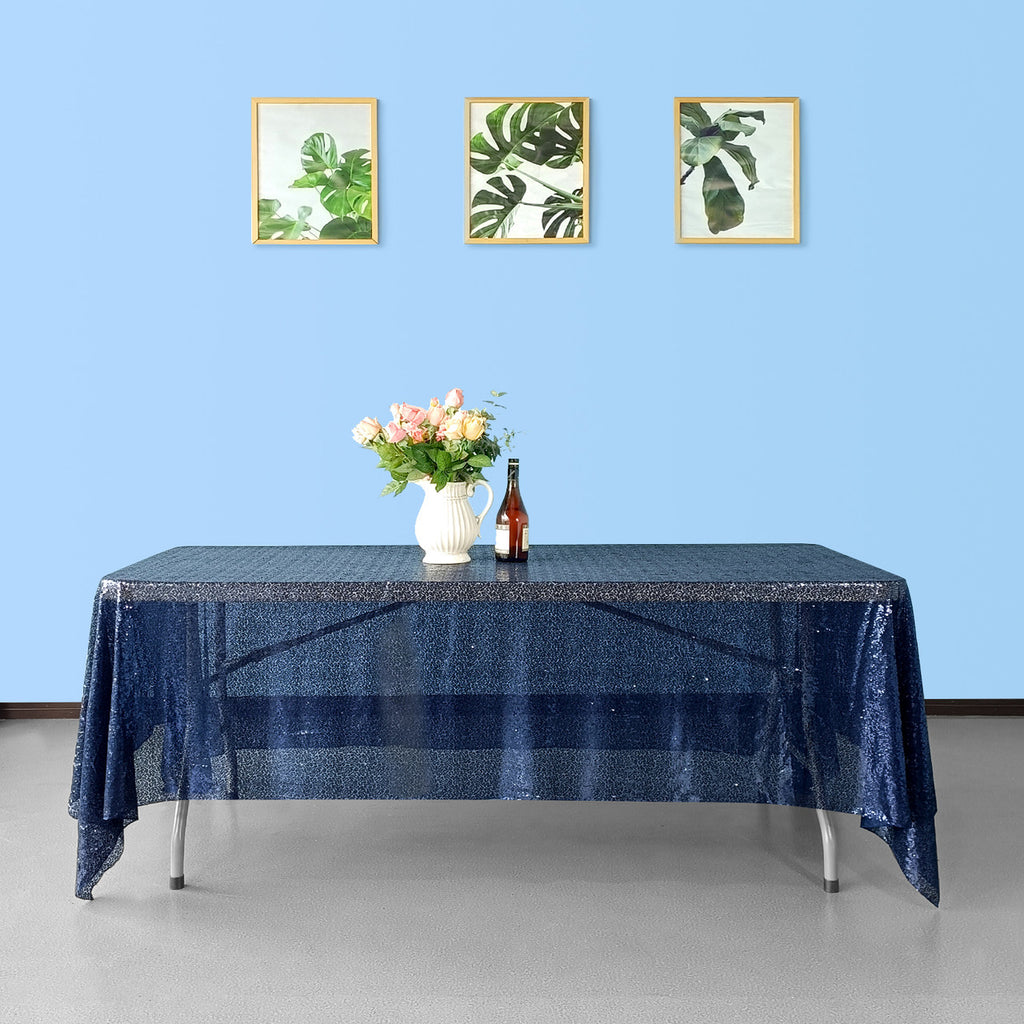 Sequin Rectangle Sparkly Tablecloth - Navy