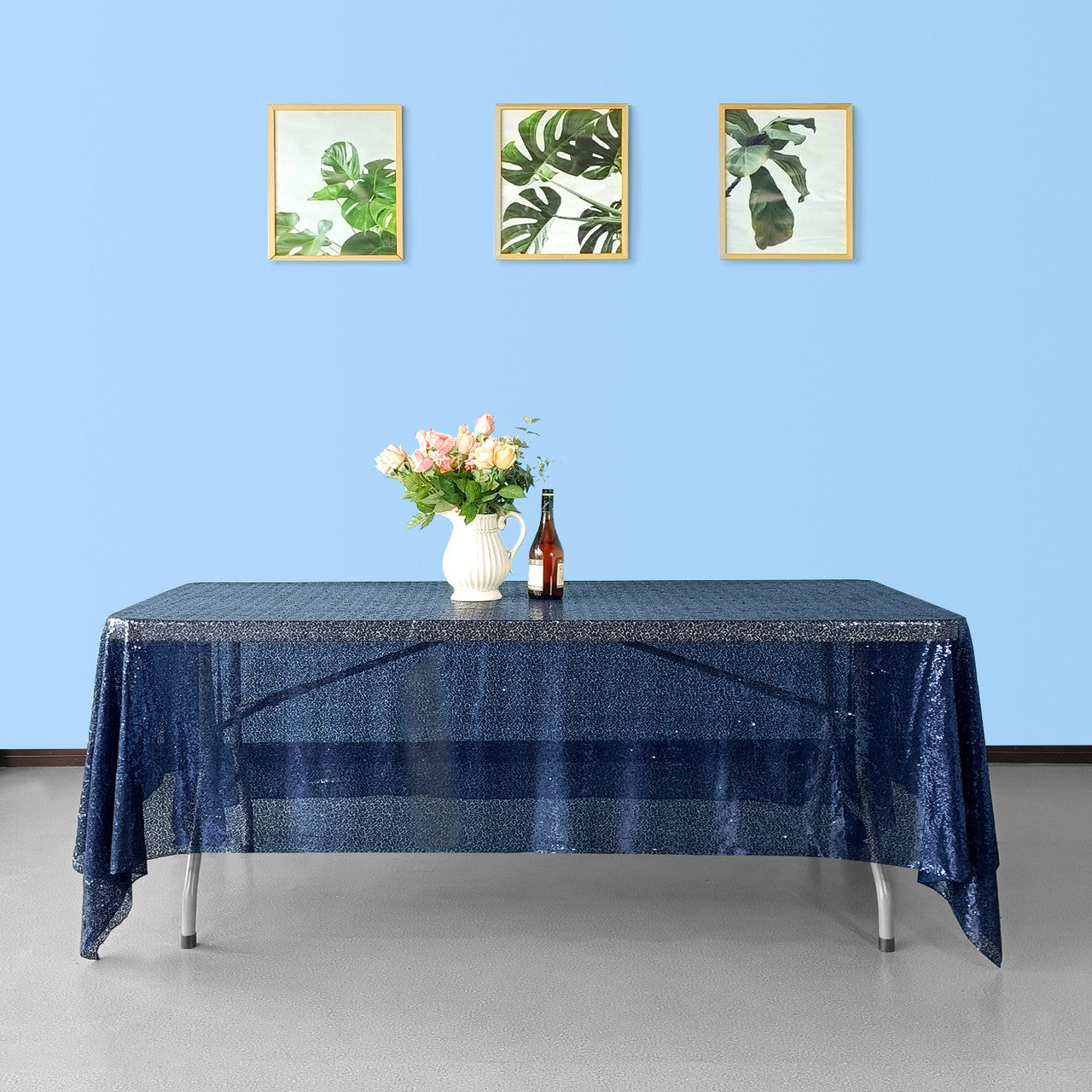 Sequin Rectangle Sparkly Tablecloth - Navy
