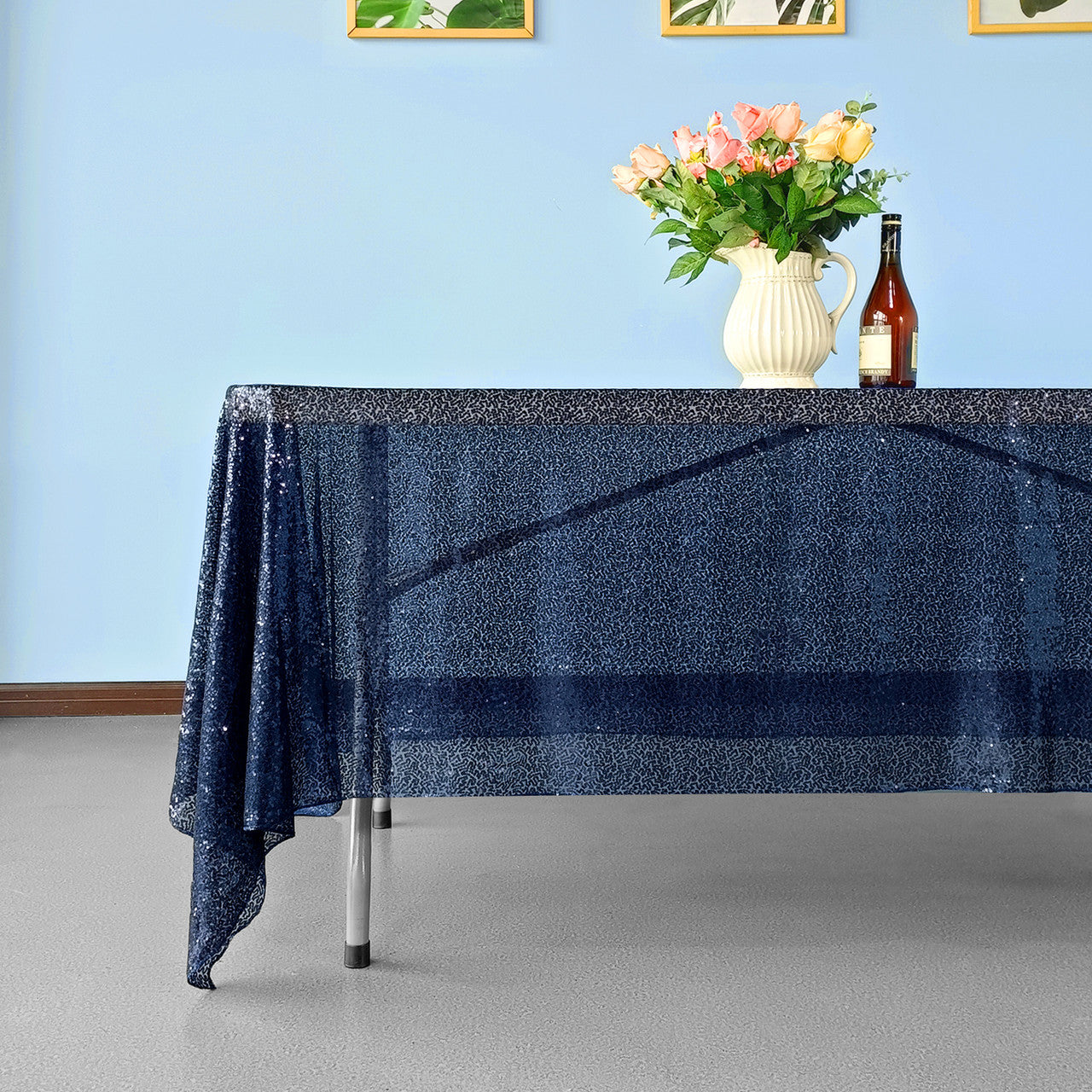 Sequin Rectangle Sparkly Tablecloth - Navy