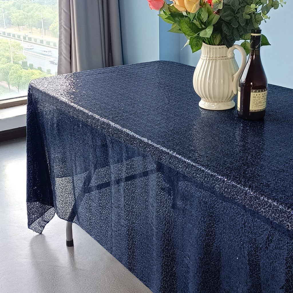 Sequin Rectangle Sparkly Tablecloth - Navy