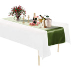 Plastic Tablecloth and Satin Table Runner Set - White & Sage Green