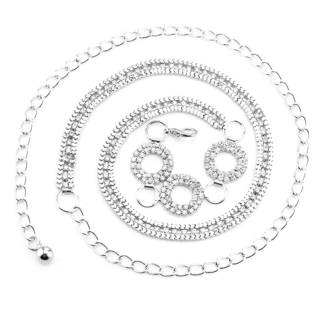 Waist Chain Belt with Three Eyelet Rings - Silver
